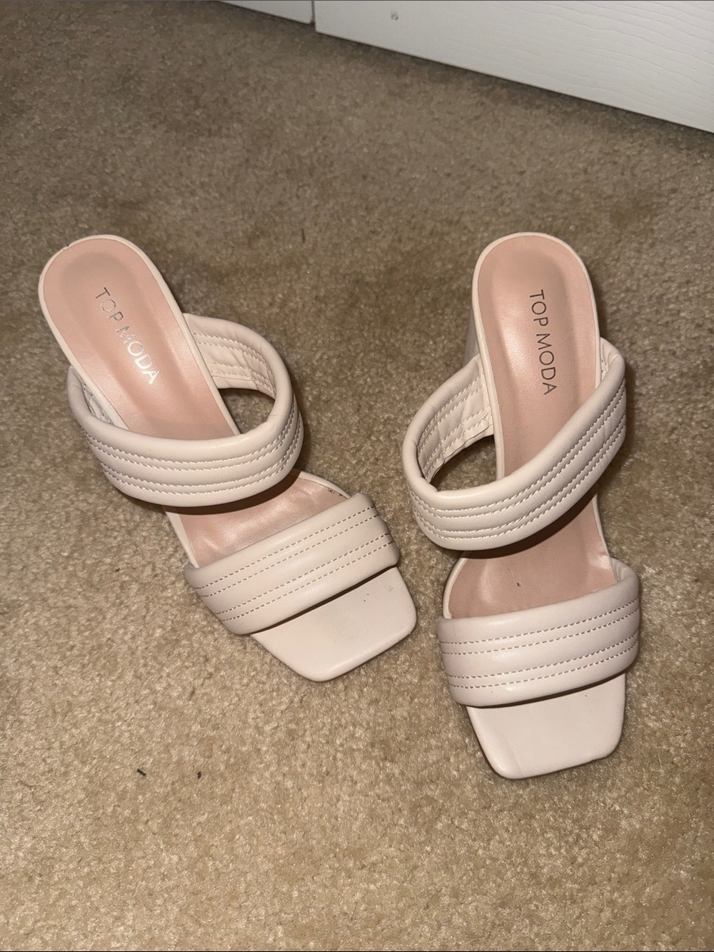 TOP Moda Cream Double-Strap Square Toe Heeled Sandals
